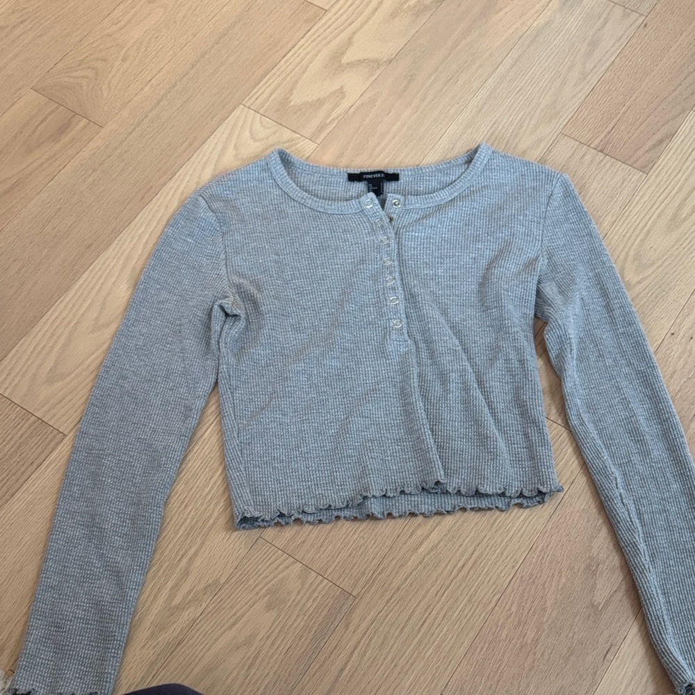 Forever 21 Gray Ribbed Long Sleeve Top